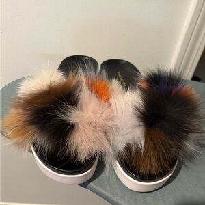 Brand new Stuart Weitzman Multicolor Furry Slip-on sandals